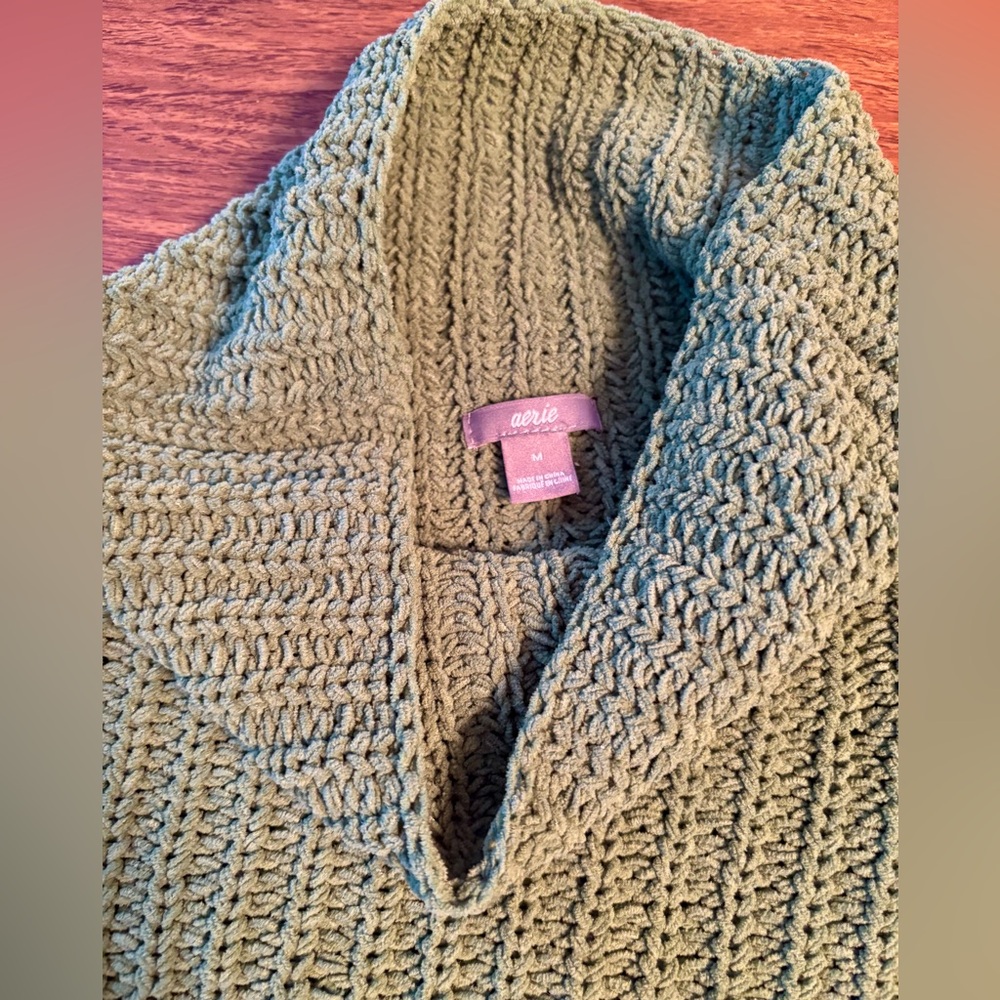 Women's Aerie Kelly Green Turtleneck Cable Rib Tunic Sweater -Medium-EUC - Picture 4 of 6